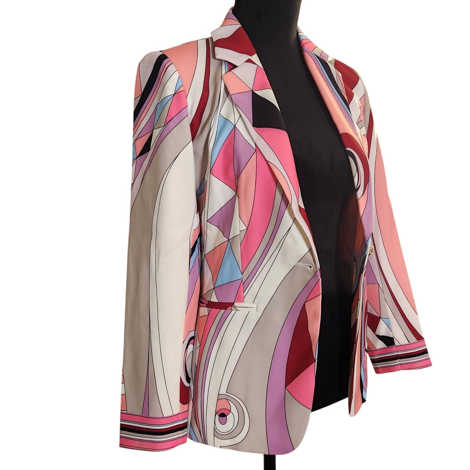 Luxedress Nwt Geometric Print Blazer In Pink, White, Red Abstract, Size Small — image 6 of 8